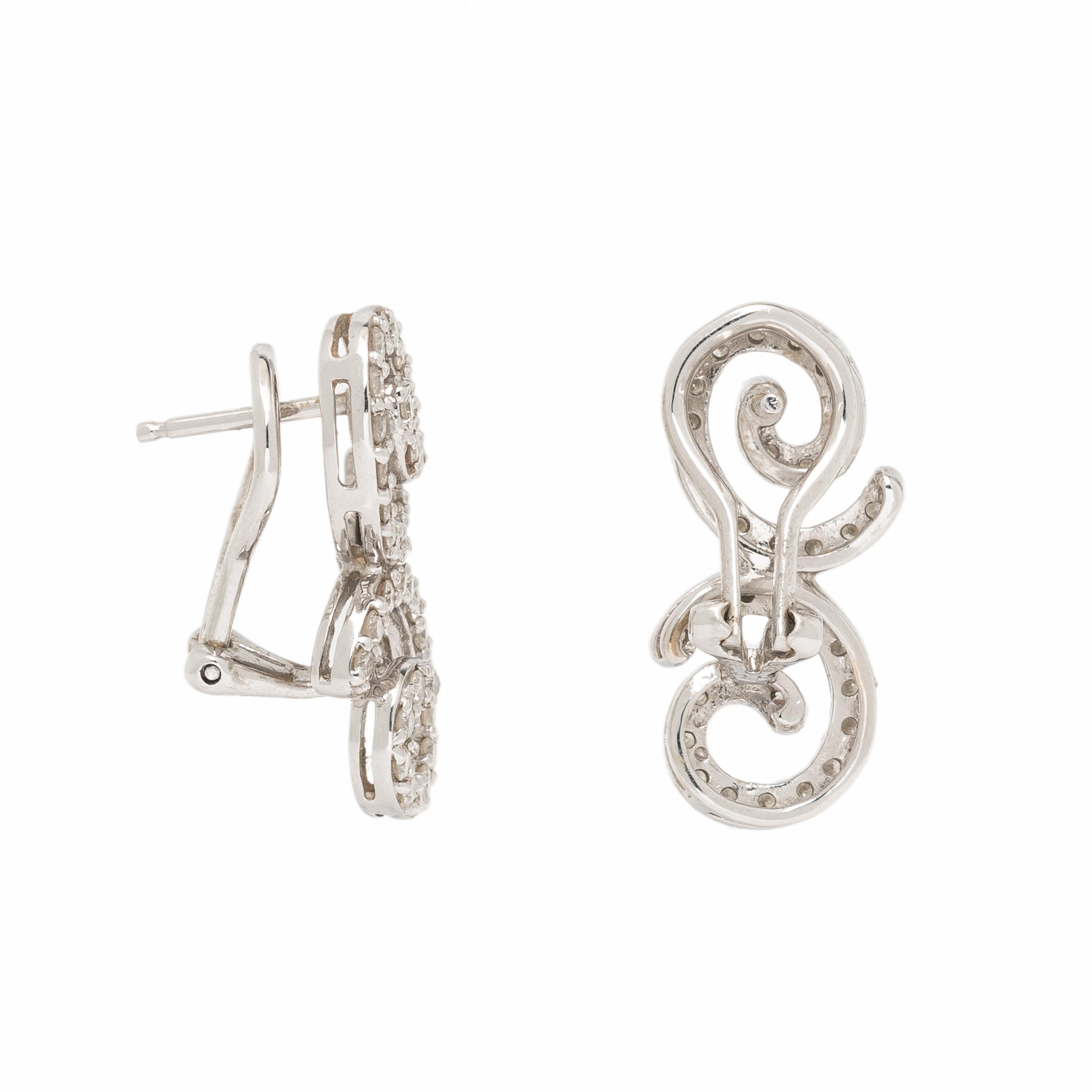 Diamond and White Gold Swirl Earrings