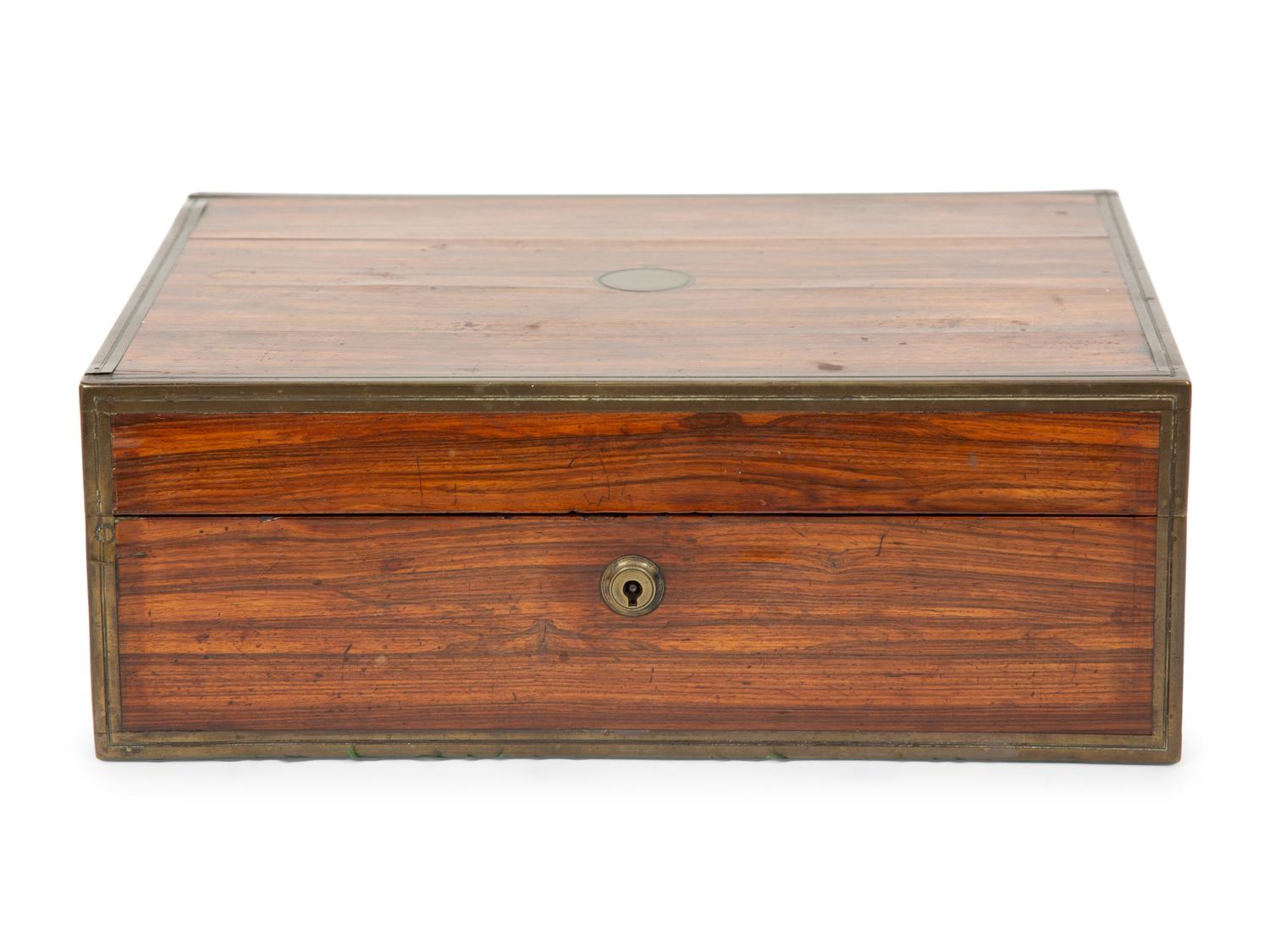 A Victorian Brass Bound Rosewood Jewelry Box