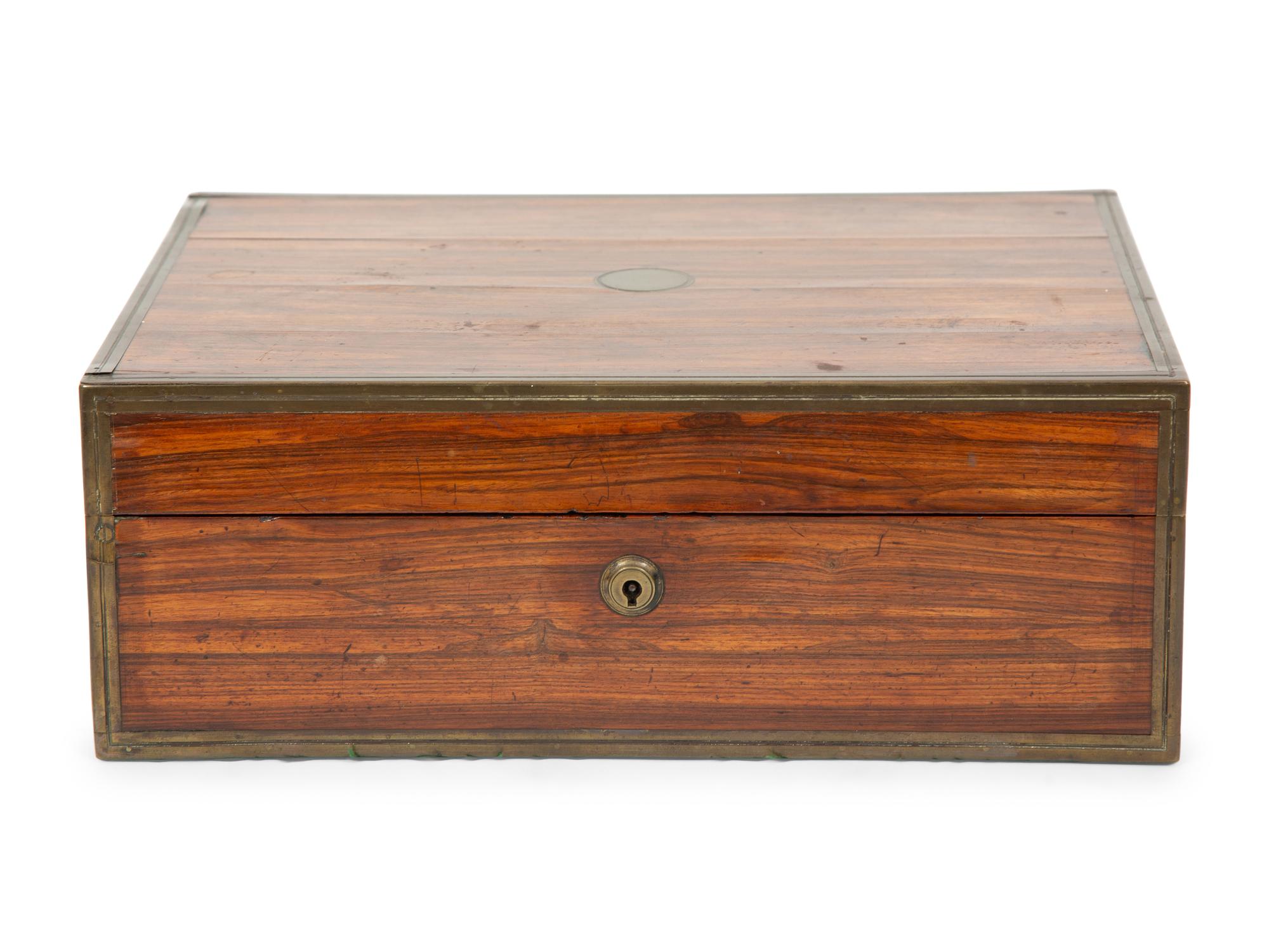 A Victorian Brass Bound Rosewood Jewelry Box