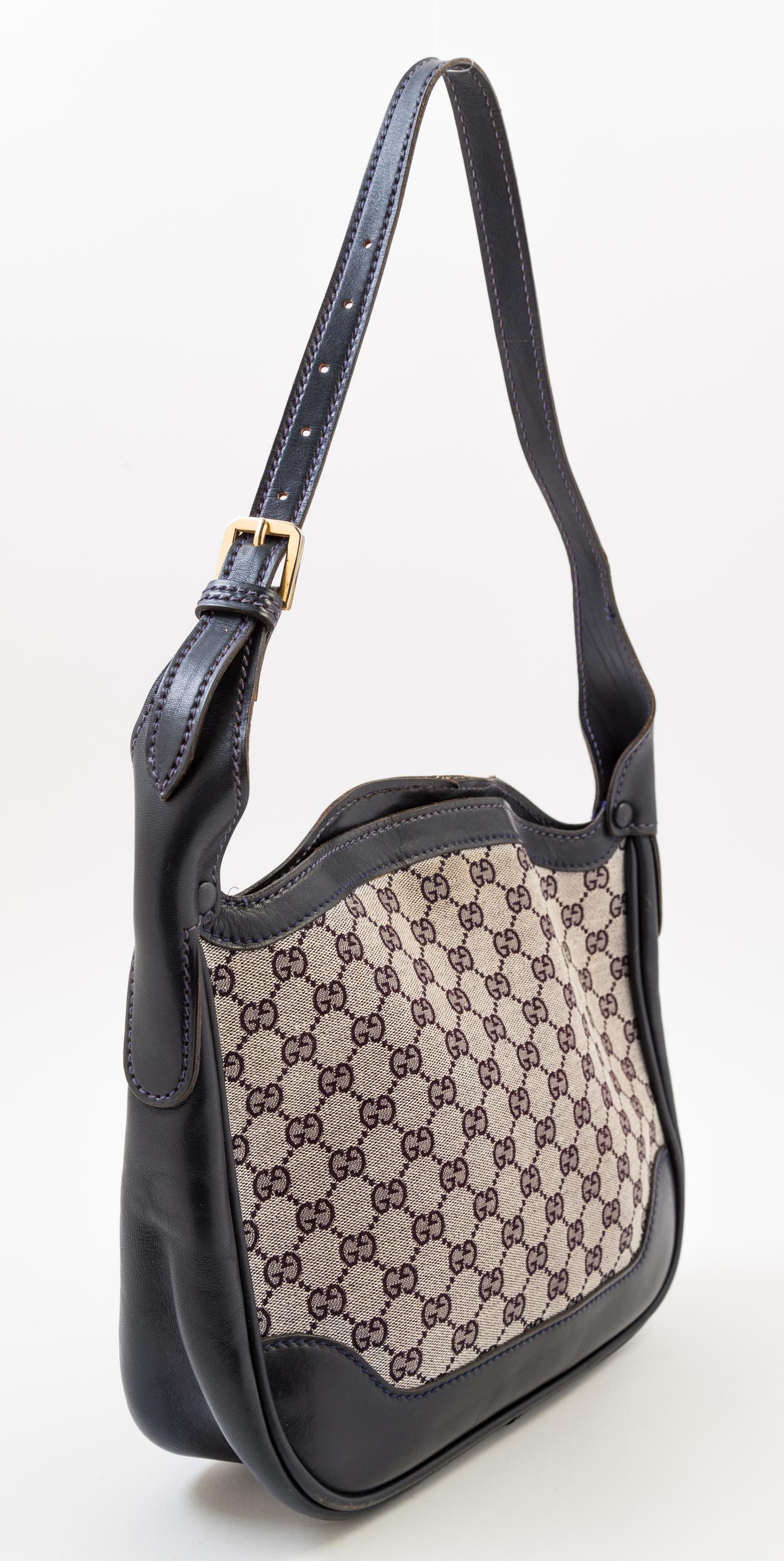 A Gucci Blue Monogram Shoulder Bag, 11" x 9.5" x 3"; Strap drop: 10".