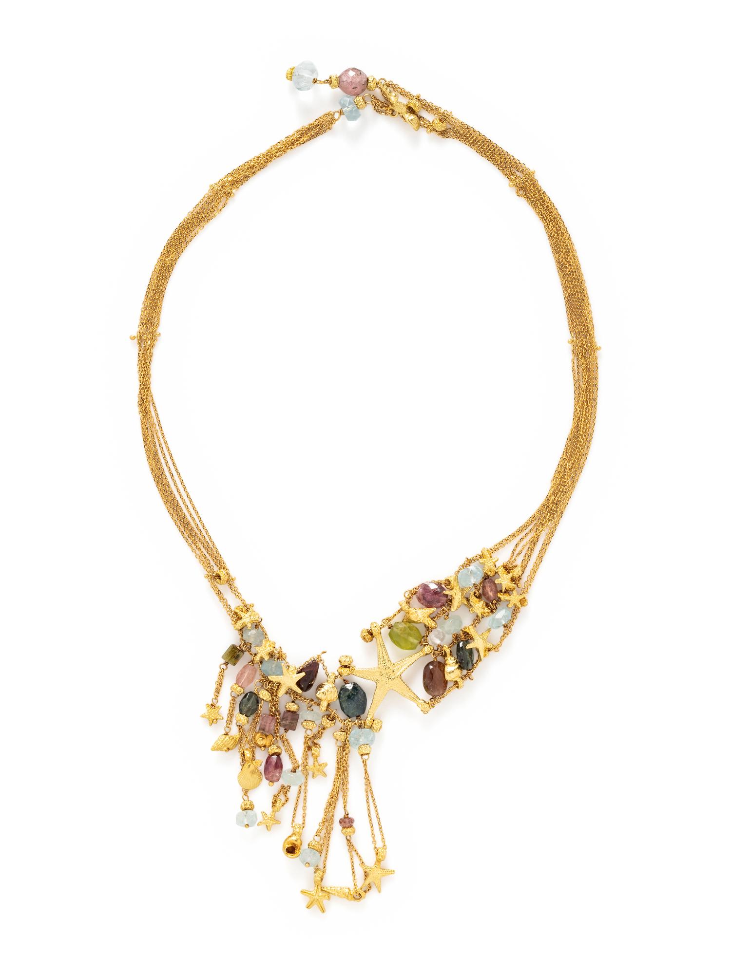 YELLOW GOLD AND MULTIGEM FRINGE NECKLACE