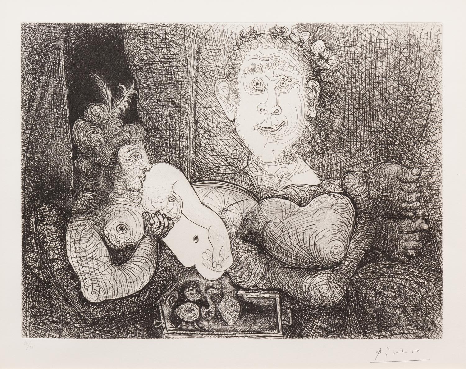 Pablo Picasso, (Spanish, 1881–1973), Les coulisses du tableau, Odalisque et peintre from La Serie 156, 1970