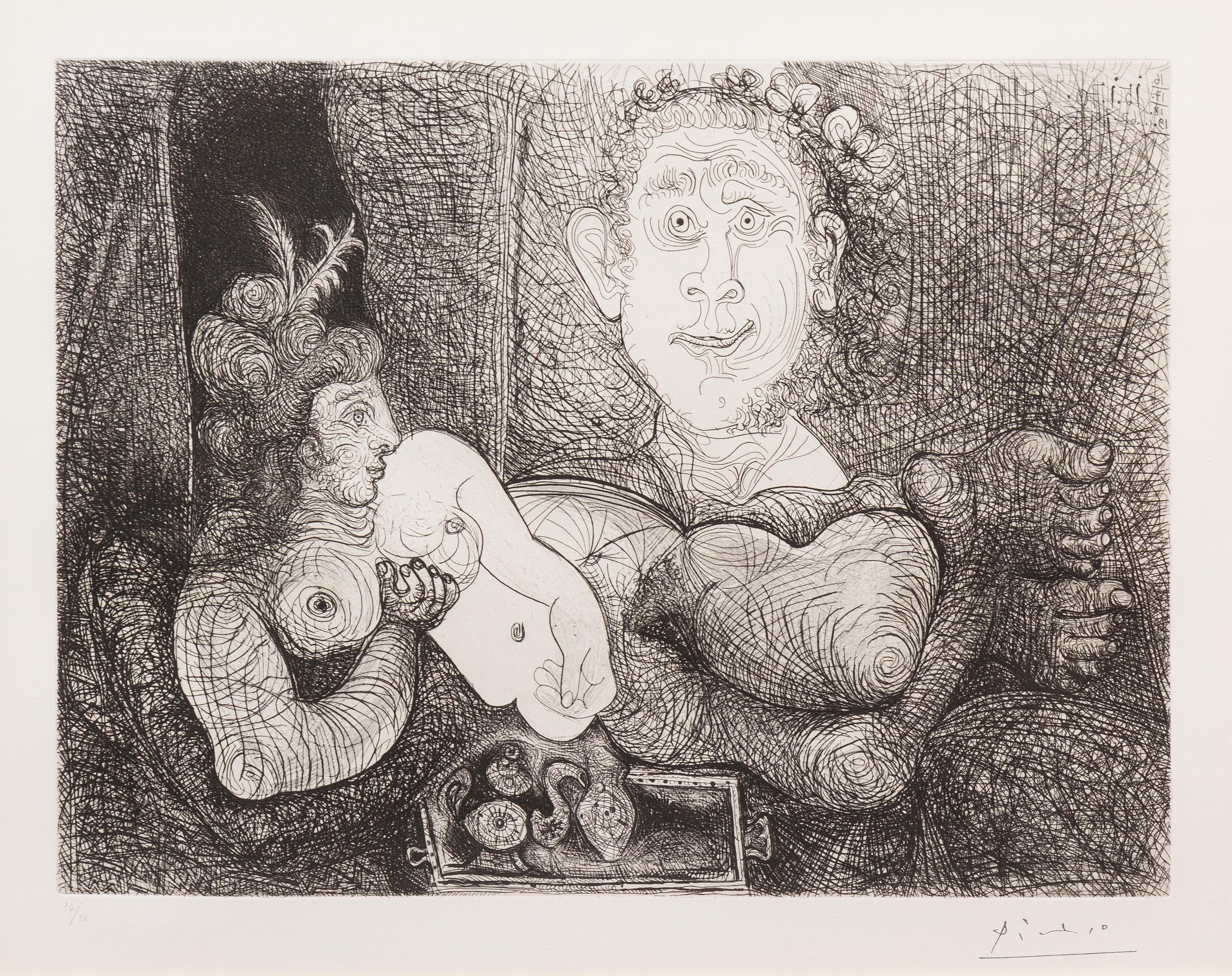 Pablo Picasso, (Spanish, 1881–1973), Les coulisses du tableau, Odalisque et peintre from La Serie 156, 1970
