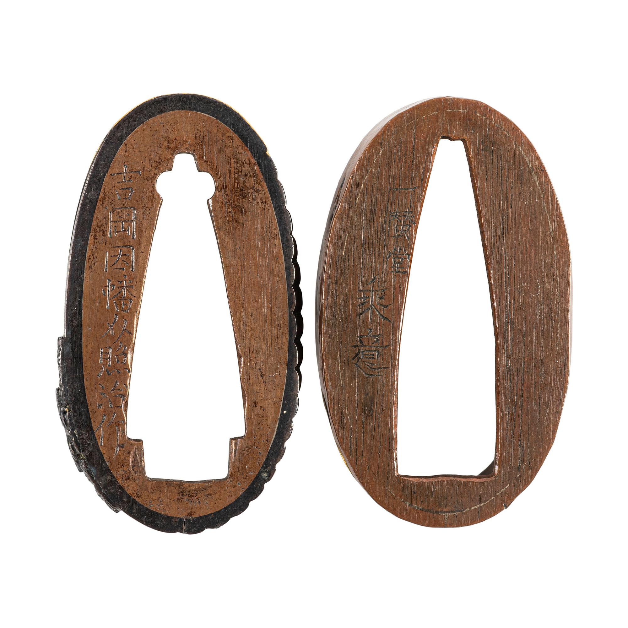 Lot of Four Fuchi and Kashira Sets with Shoki and Oni Motifs