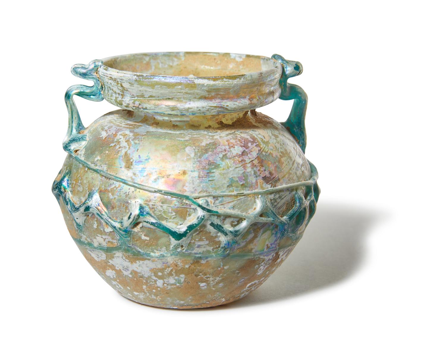 A Roman Glass Jar with Spiral Blue Trail