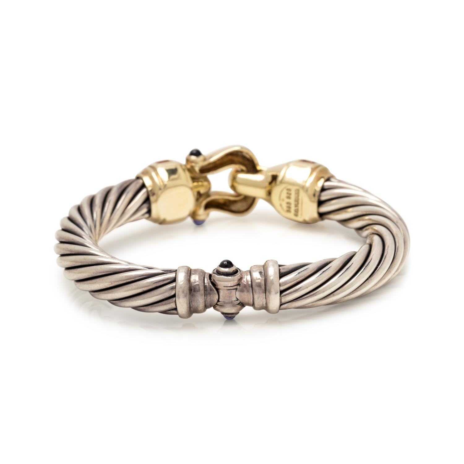 DAVID YURMAN, STERLING SILVER, YELLOW GOLD AND GEMSTONE 'BUCKLE' BRACELET