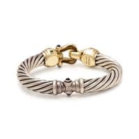 DAVID YURMAN, STERLING SILVER, YELLOW GOLD AND GEMSTONE 'BUCKLE' BRACELET