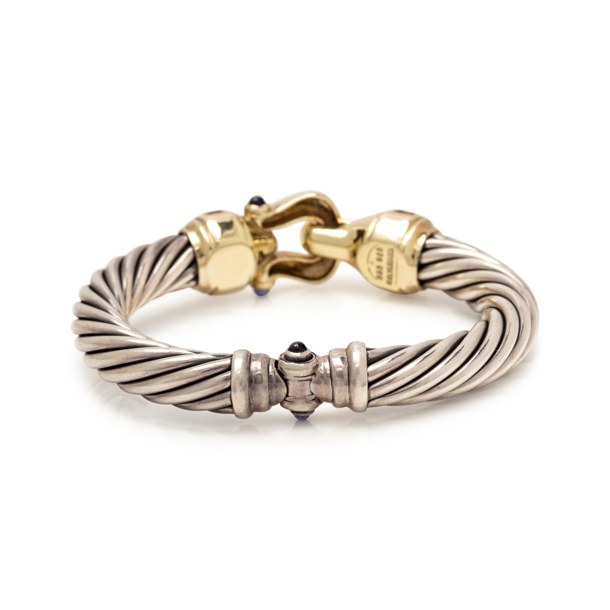 DAVID YURMAN, STERLING SILVER, YELLOW GOLD AND GEMSTONE 'BUCKLE' BRACELET