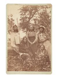 BLISS, William P. (b. ca 1840), photographer. Cabinet card of Apache Medicine Council. Fort Sill, Indian Territory, ca 1875.