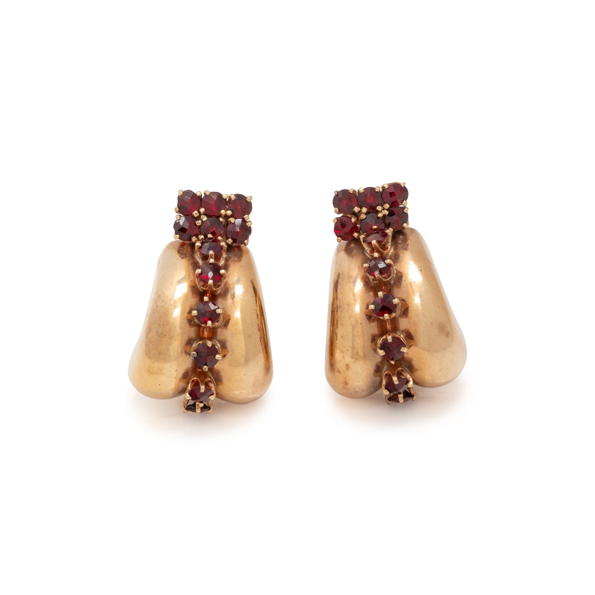 RETRO, ROSE GOLD AND GARNET EARCLIPS