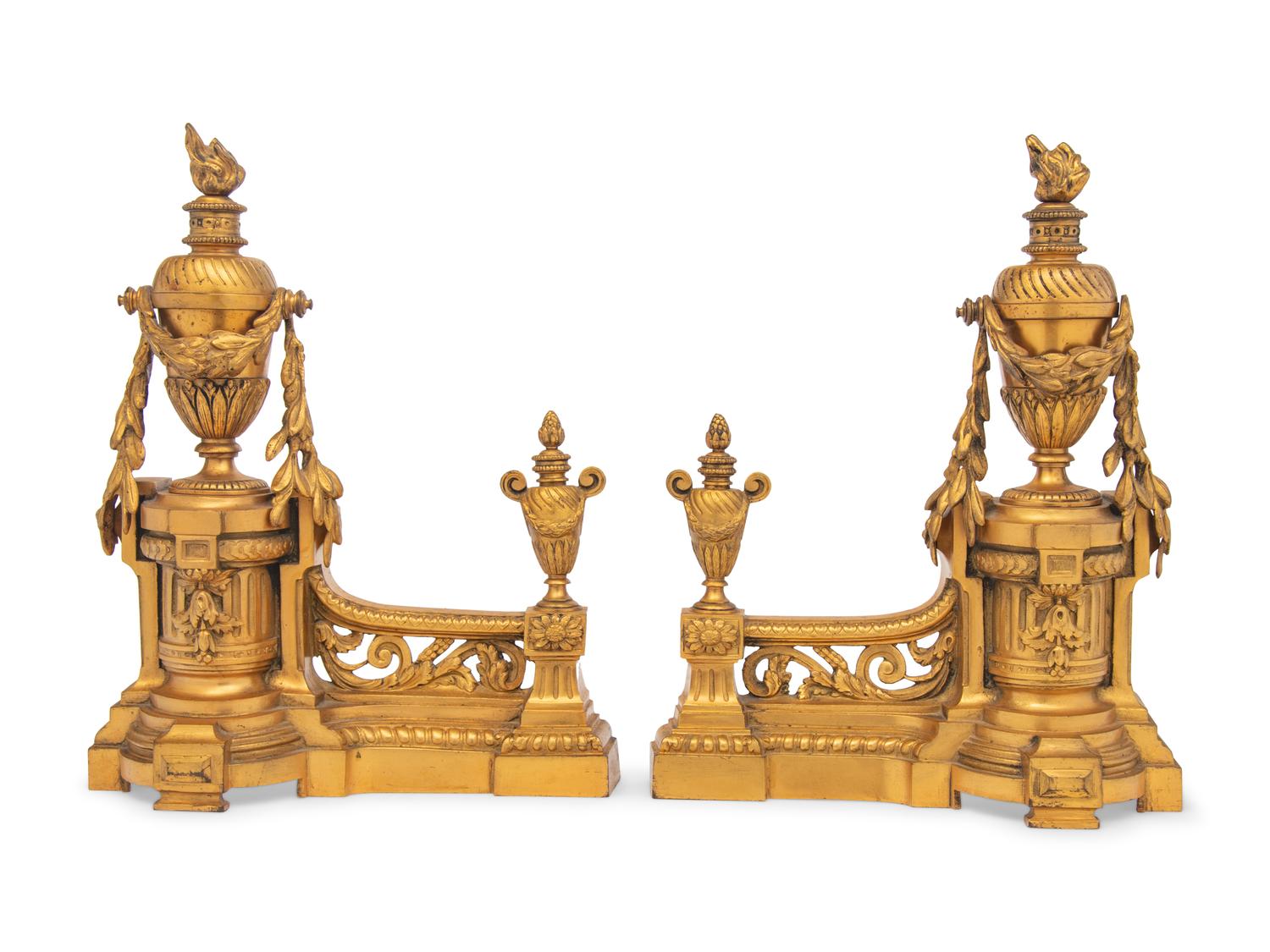 A Pair of Louis XVI Style Gilt Bronze Chenets