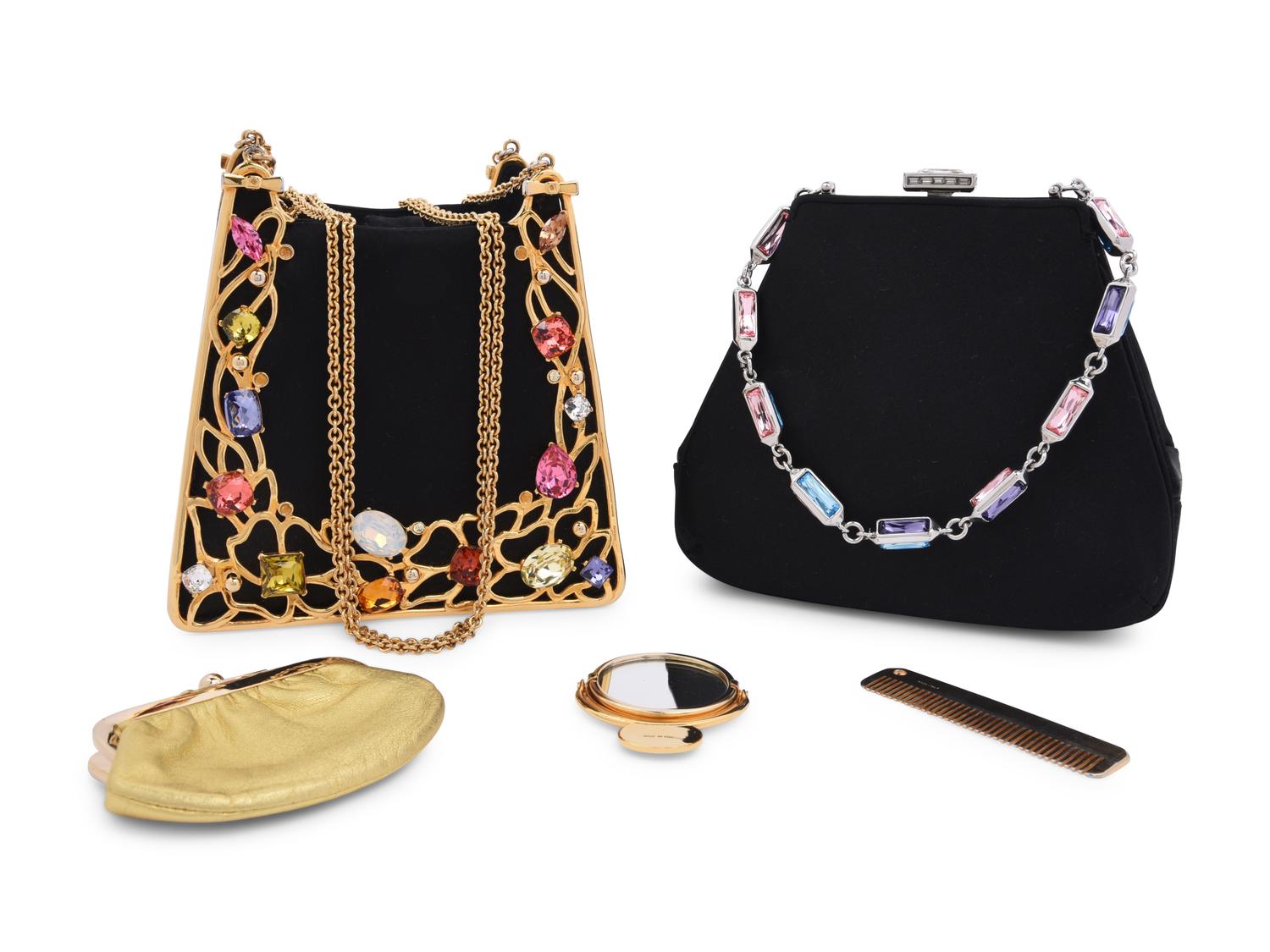 Two Judith Leiber Jeweled Satin Hand Bags