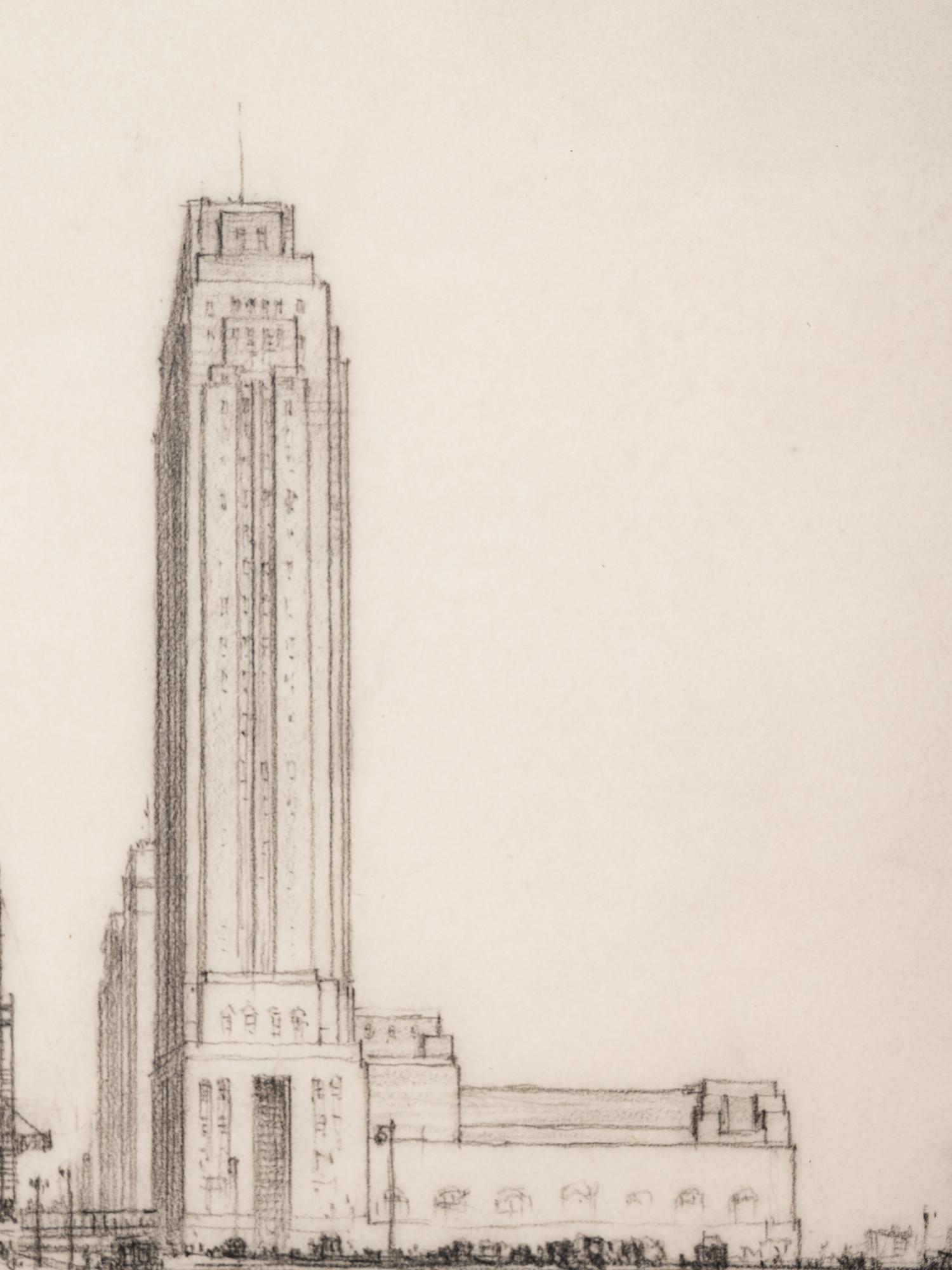 Where the West Begins (Chicago) , accompanied by two preparatory pencil sketches, 1930-32