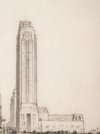 Where the West Begins (Chicago) , accompanied by two preparatory pencil sketches, 1930-32