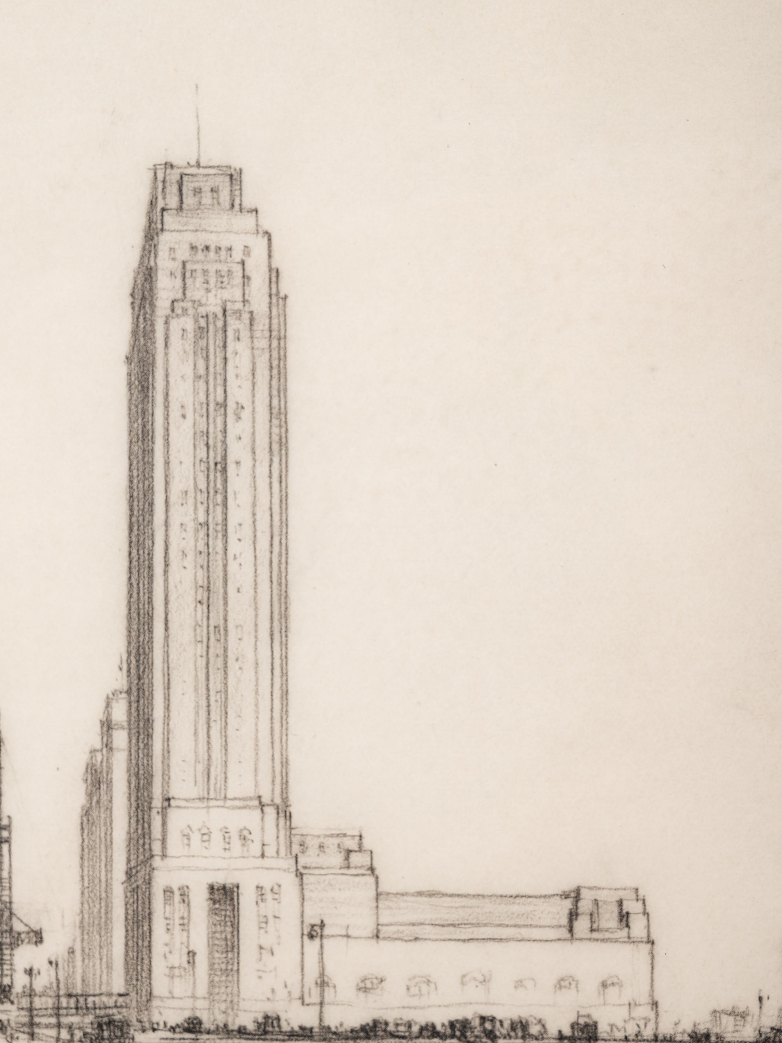 Where the West Begins (Chicago) , accompanied by two preparatory pencil sketches, 1930-32