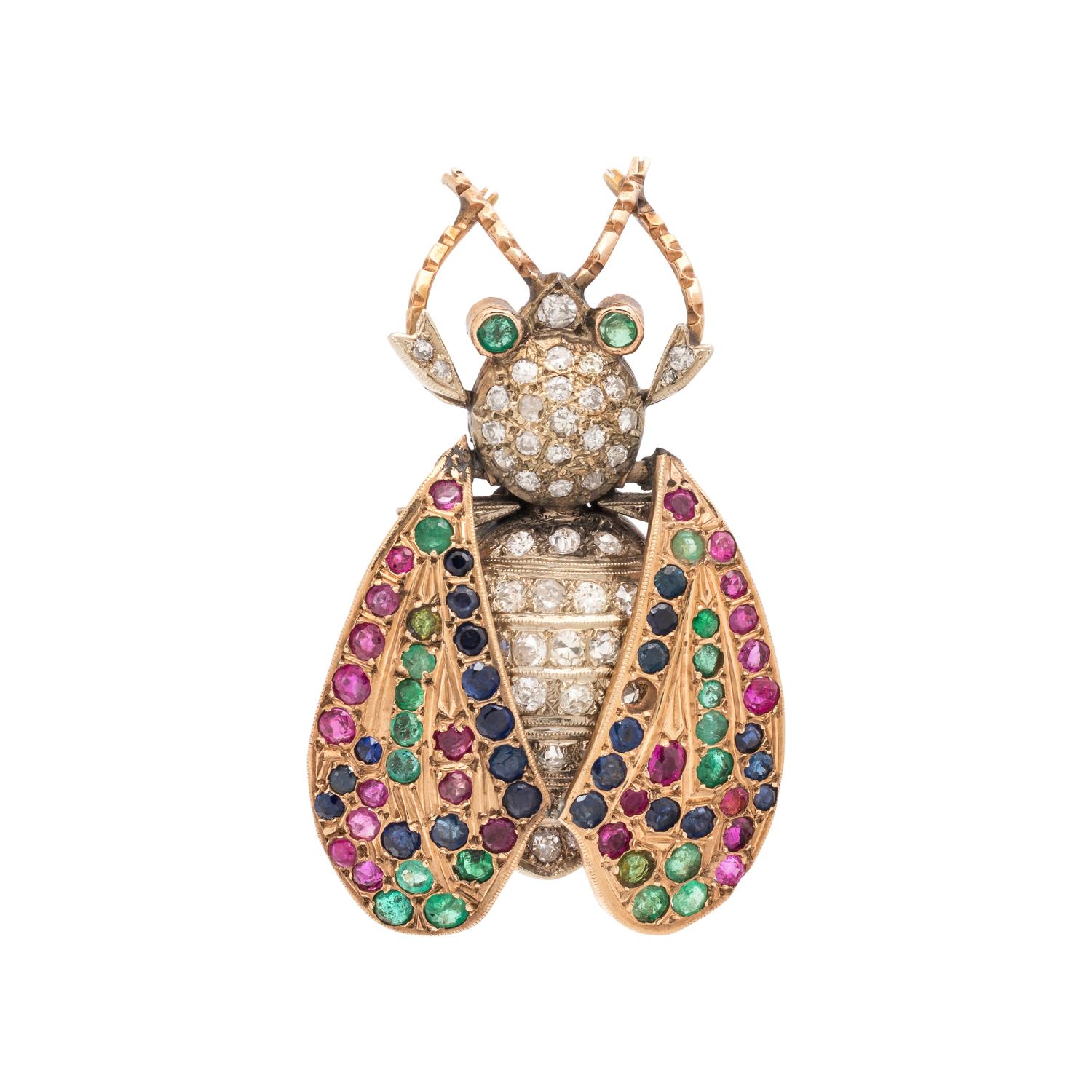 DIAMOND AND MULTIGEM BEETLE BROOCH
