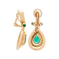 YELLOW GOLD, EMERALD AND DIAMOND EARCLIPS