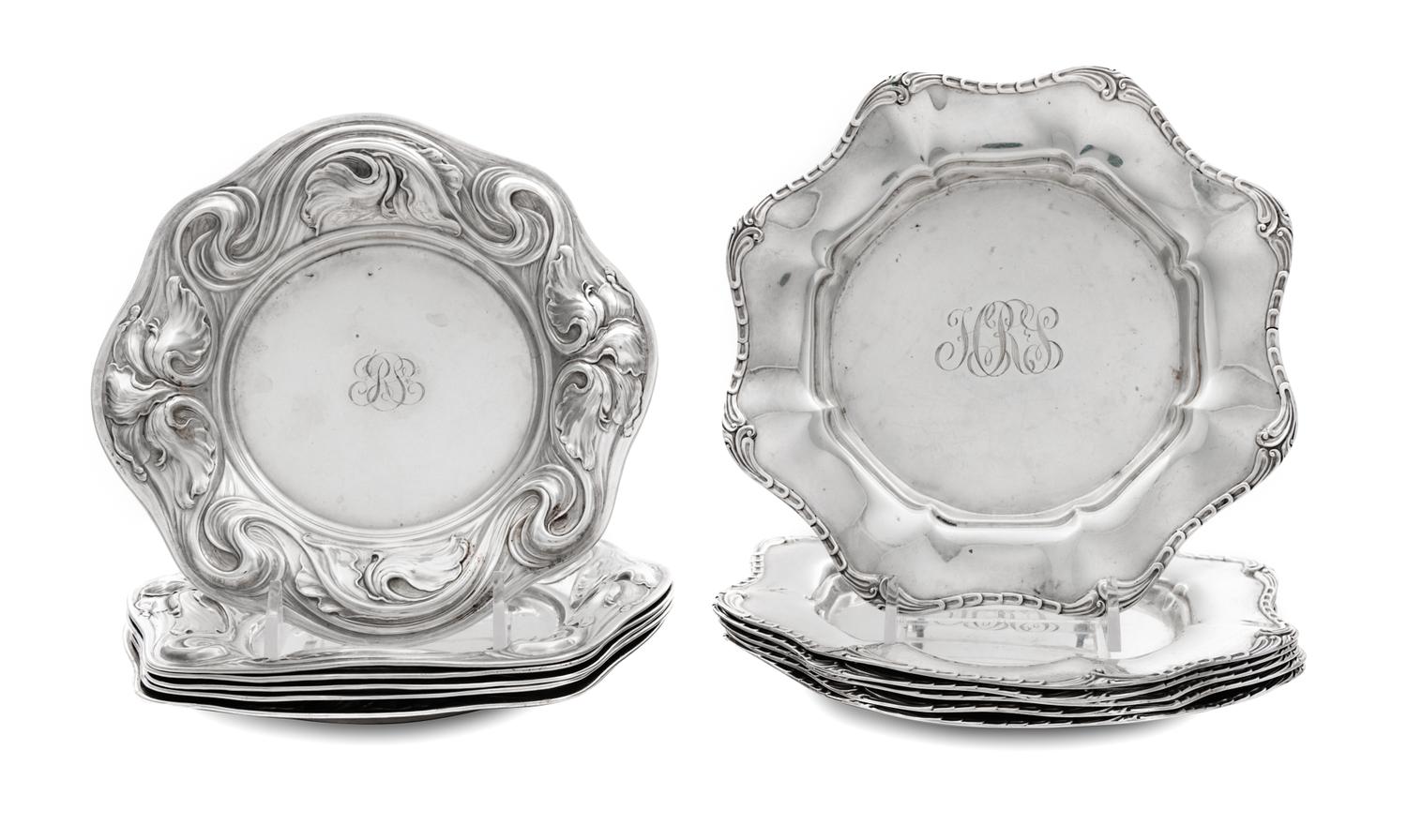 Two Sets of American Silver Bread Plates