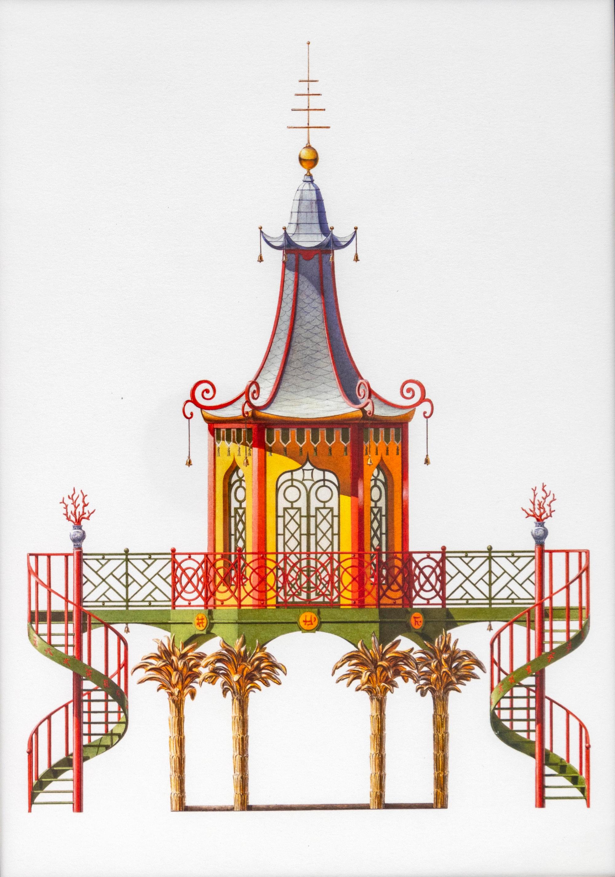 A Group of Gilt Framed Color Reproductions of Dams & Zega's Watercolors Chinoiseries — 20TH CENTURY