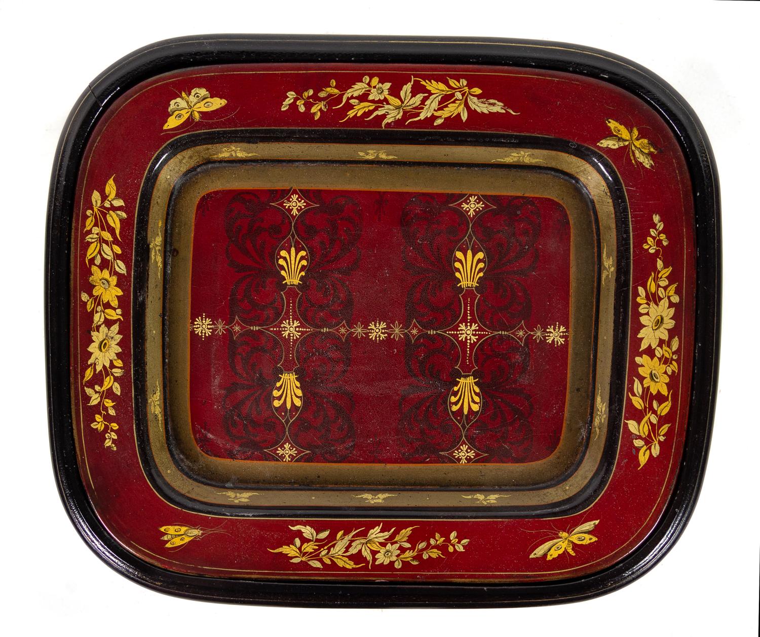 A Lacquered Papier-Mache Tray Table Height 20 1/2 x width 11 x depth 9 inches. — 19TH CENTURY AND LATER