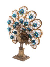 A Neoclassical Cut and Colored Glass Mounted Gilt Metal Peacock Table Lamp