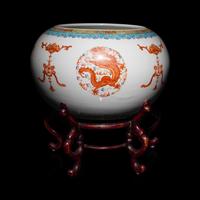 A Chinese Famille Rose Porcelain 'Bat and Phoenix' Fishbowl, Late 19th Century — 清晚期 粉彩團鳳壽字紋小缸