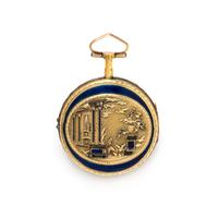 ISAAC SORET & FILS, GILT-METAL, ENAMEL AND PASTE OPEN FACE POCKET WATCH