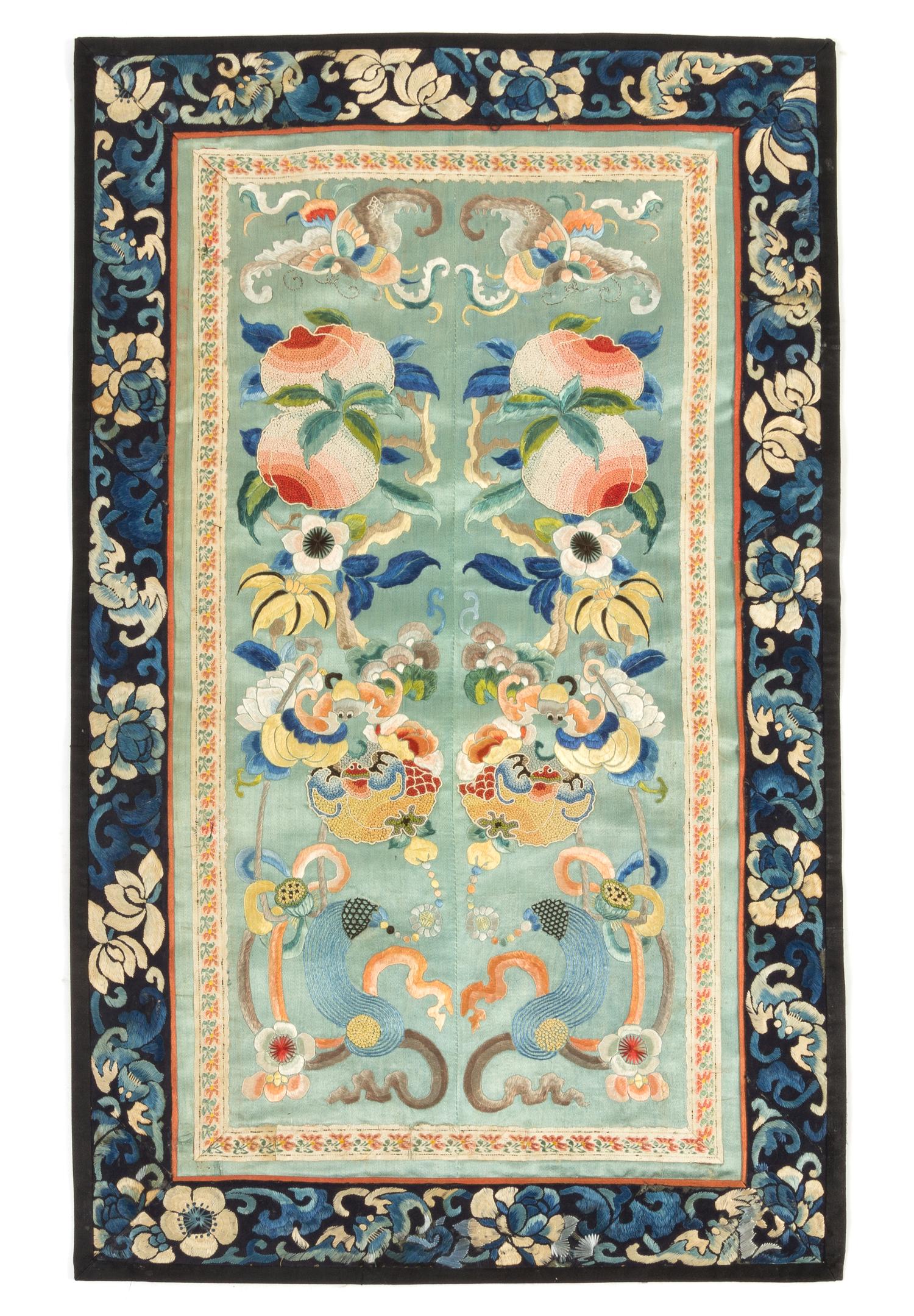 Eleven Chinese Embroidered Silk Panels Length of longest 31 inches. — LATE QING DYNASTY