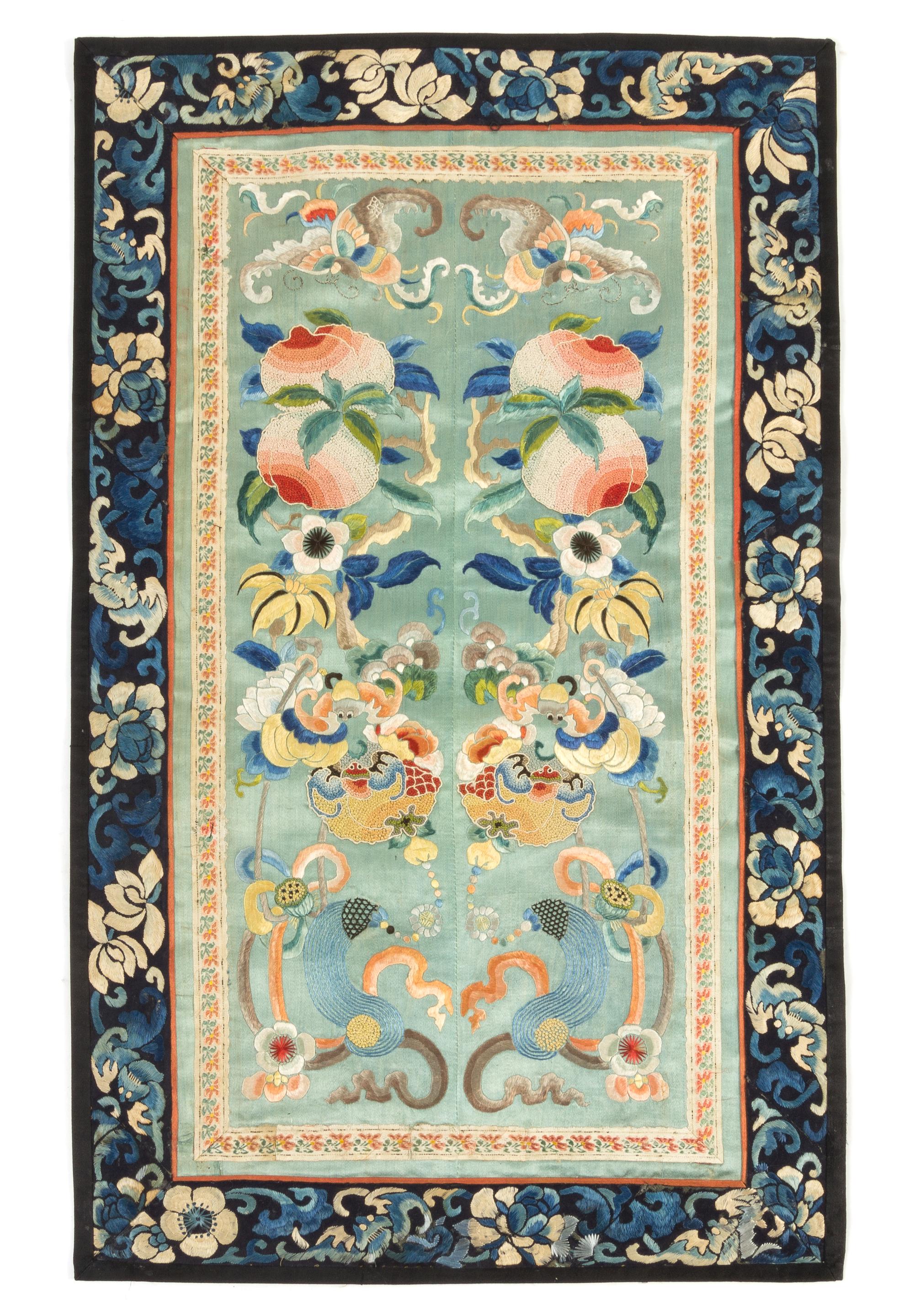 Eleven Chinese Embroidered Silk Panels Length of longest 31 inches. — LATE QING DYNASTY