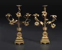 A Pair of Louis XVI Style Bronze Three-Light Candelabra