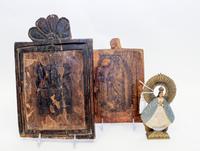 Two Spanish Colonial Wood Icons Largest 13 x 8 1/8 inches. — 19TH CENTURY
