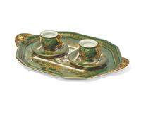 A Sèvres style Napoleonic gilt and enamel-decorated part dejeuner, bearing pseudo imperial marks, late 19th century