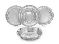 A Group of Four Silver-Plate Table Articles, Various Makers, comprising a salver having allover engraved foliate scroll decoration, One