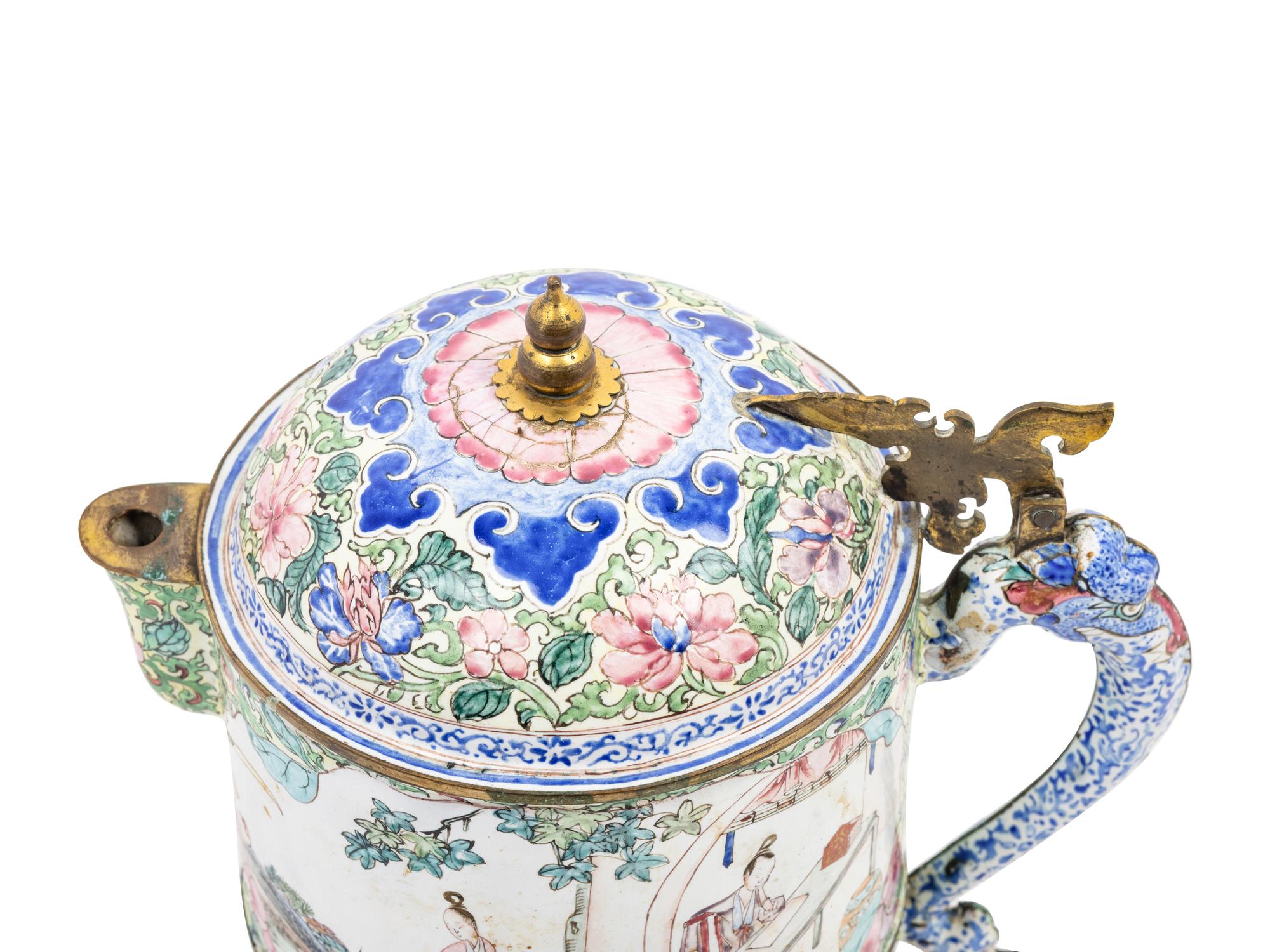 A Canton Enamel on Copper Wine Pot