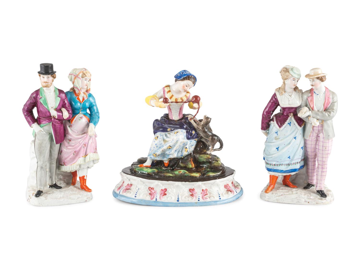 Three Continental Porcelain Figures with Polychrome Enamel Decoration