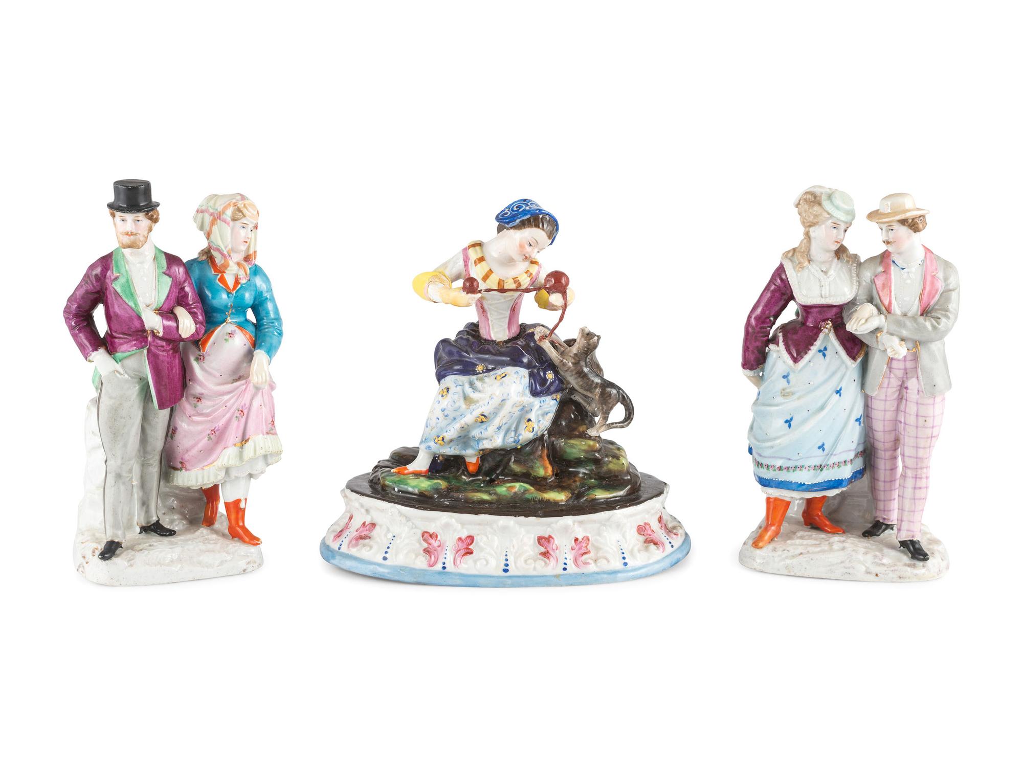 Three Continental Porcelain Figures with Polychrome Enamel Decoration