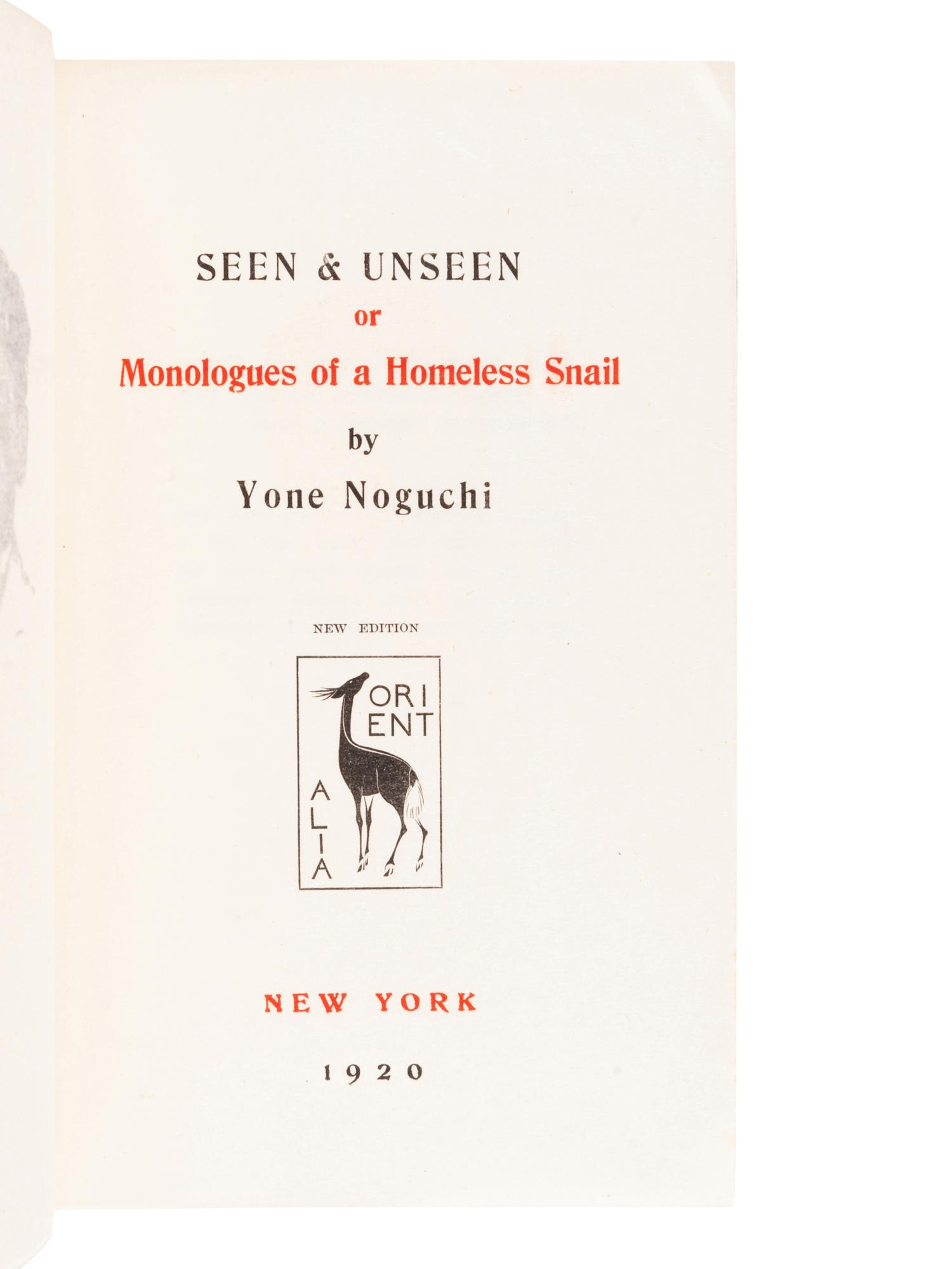 [JAPANESE BOOKS]. NOGUCHI, Yone (1875-1943). A group of 3 works, comprising: