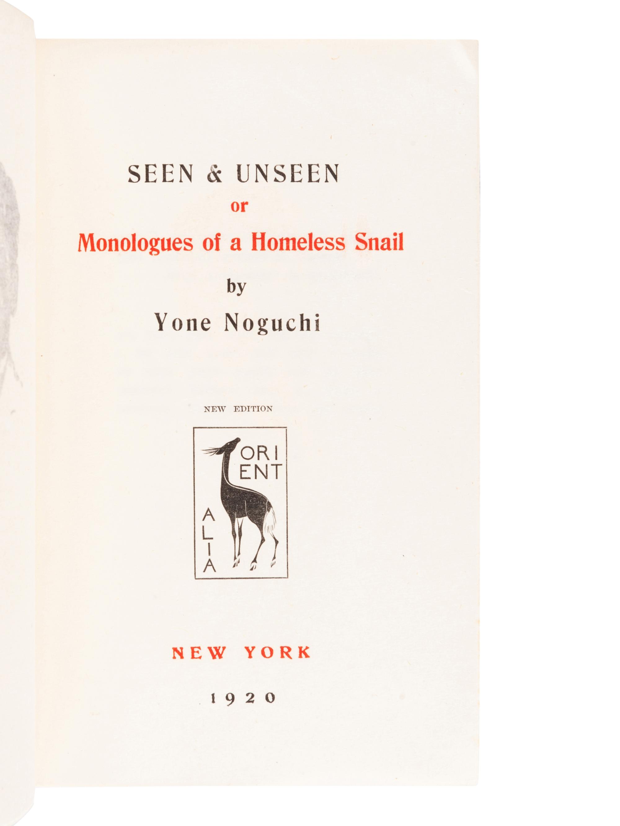 [JAPANESE BOOKS]. NOGUCHI, Yone (1875-1943). A group of 3 works, comprising:
