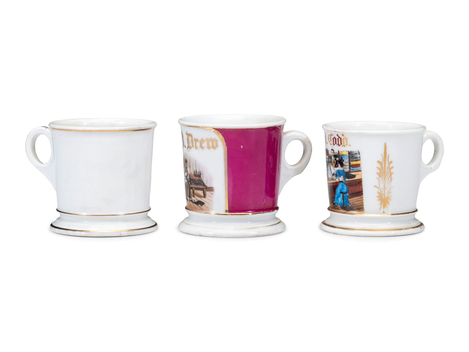 Three Tradesman's Porcelain Occupational Shaving Mugs