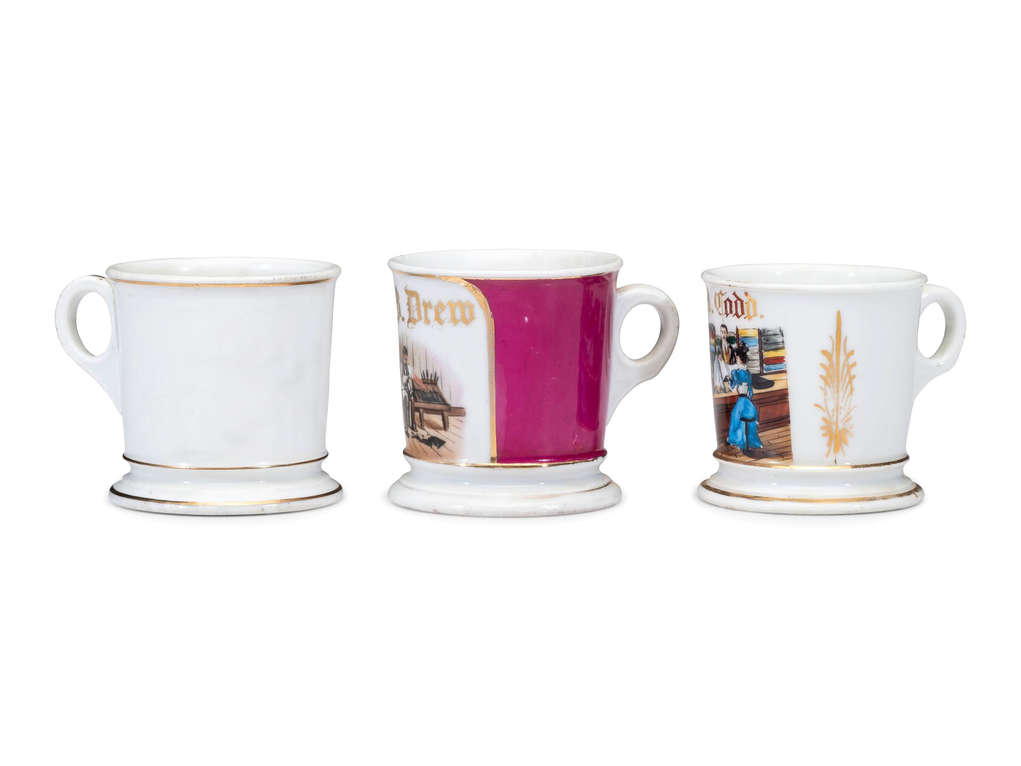 Three Tradesman's Porcelain Occupational Shaving Mugs