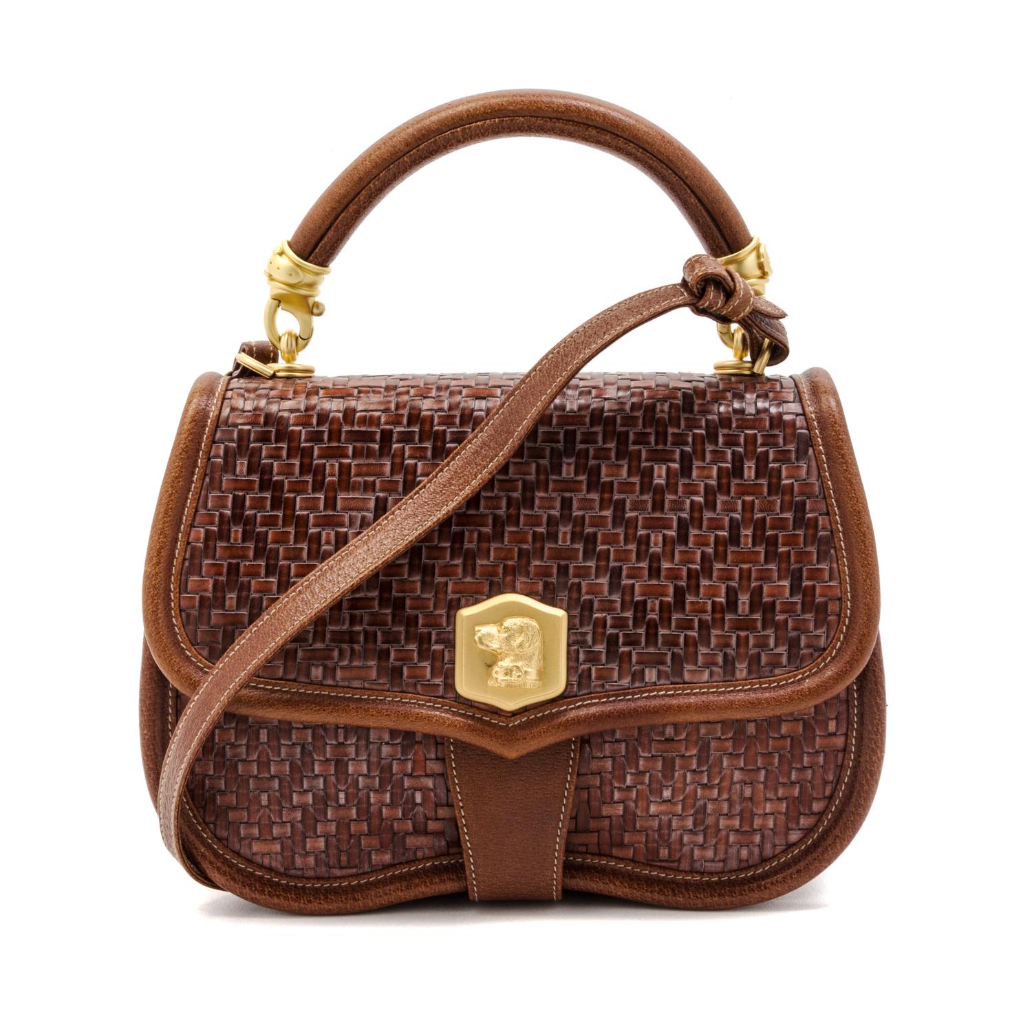 A Barry Kieselstein-Cord Brown Woven Leather Bag, 9 x 7 x 3 3/4 inches.
