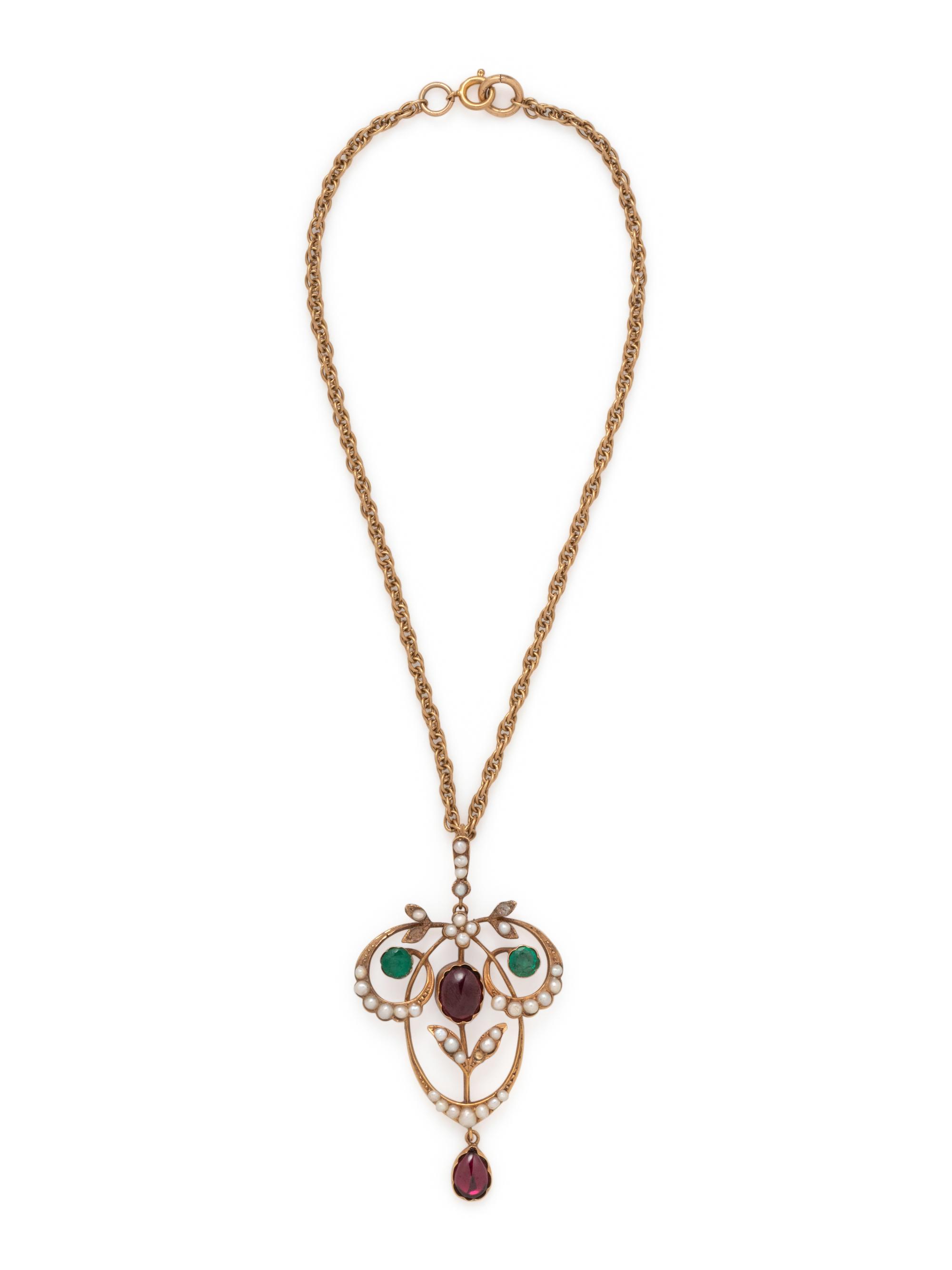 ANTIQUE, YELLOW GOLD AND MULTIGEM PENDANT
