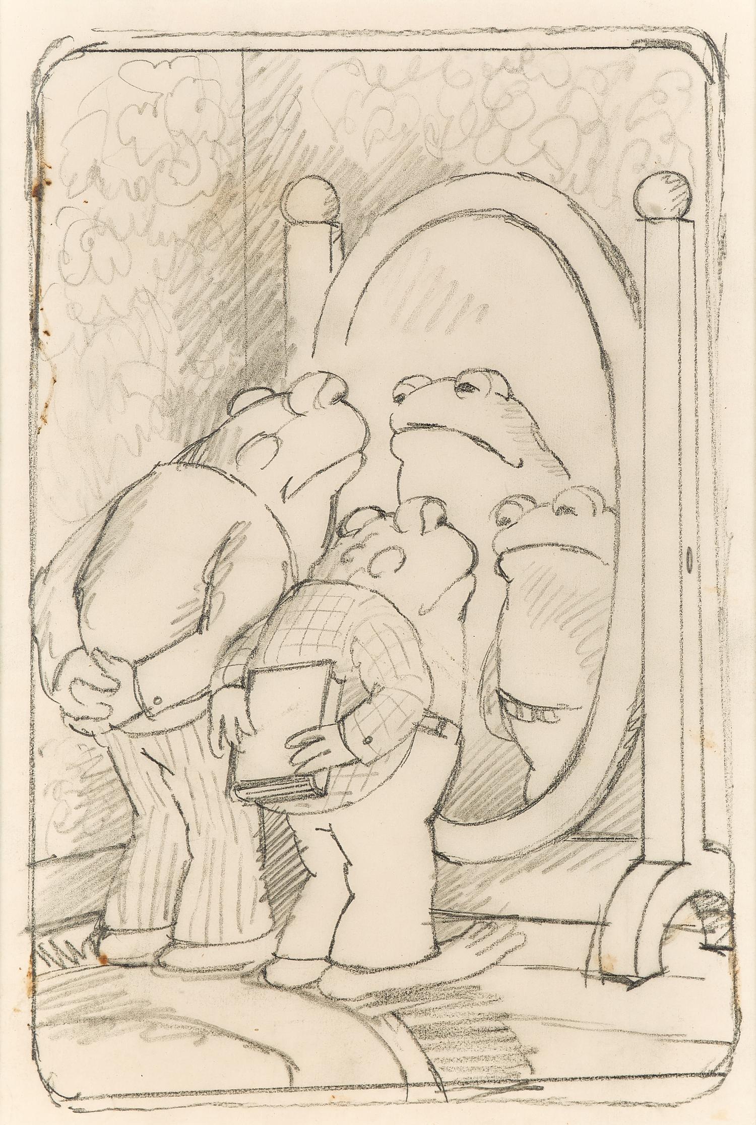 Study for 'We look brave' said Frog. 'Yes but are we?' asked Toad
