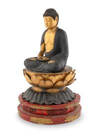 A Japanese Gilt and Red Lacquered Wood Figure of Buddha