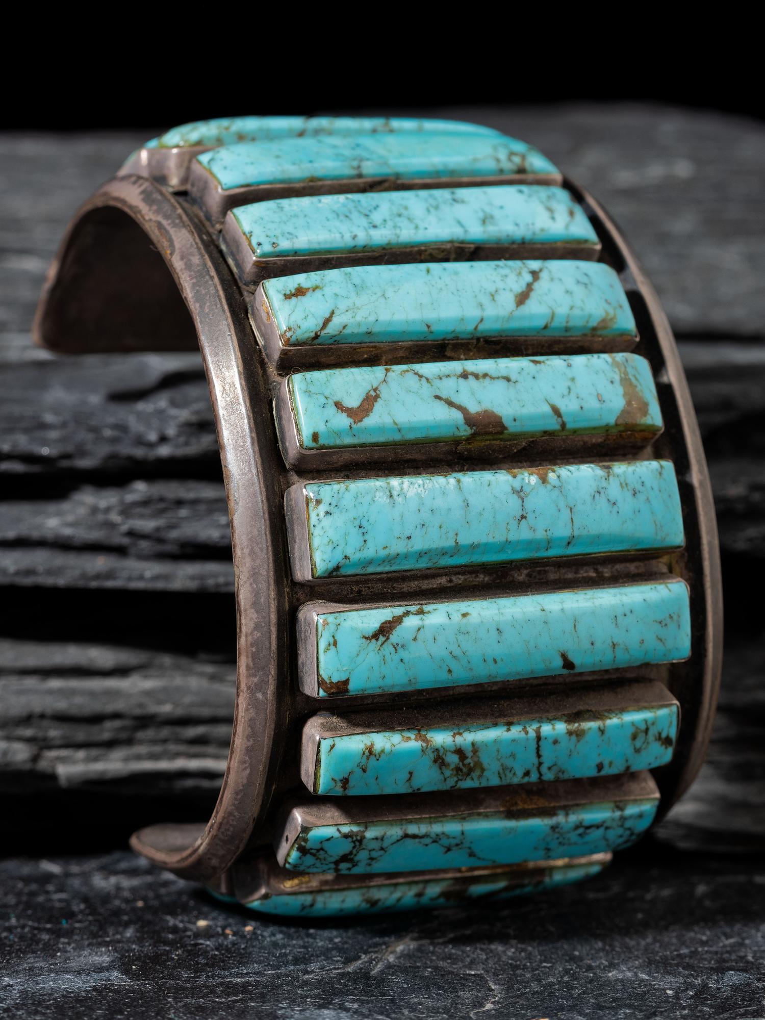 Navajo Wide Silver and Turquoise Cuff Bracelet