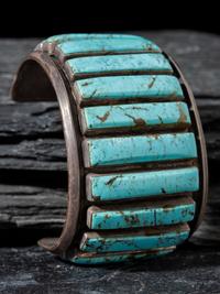 Navajo Wide Silver and Turquoise Cuff Bracelet