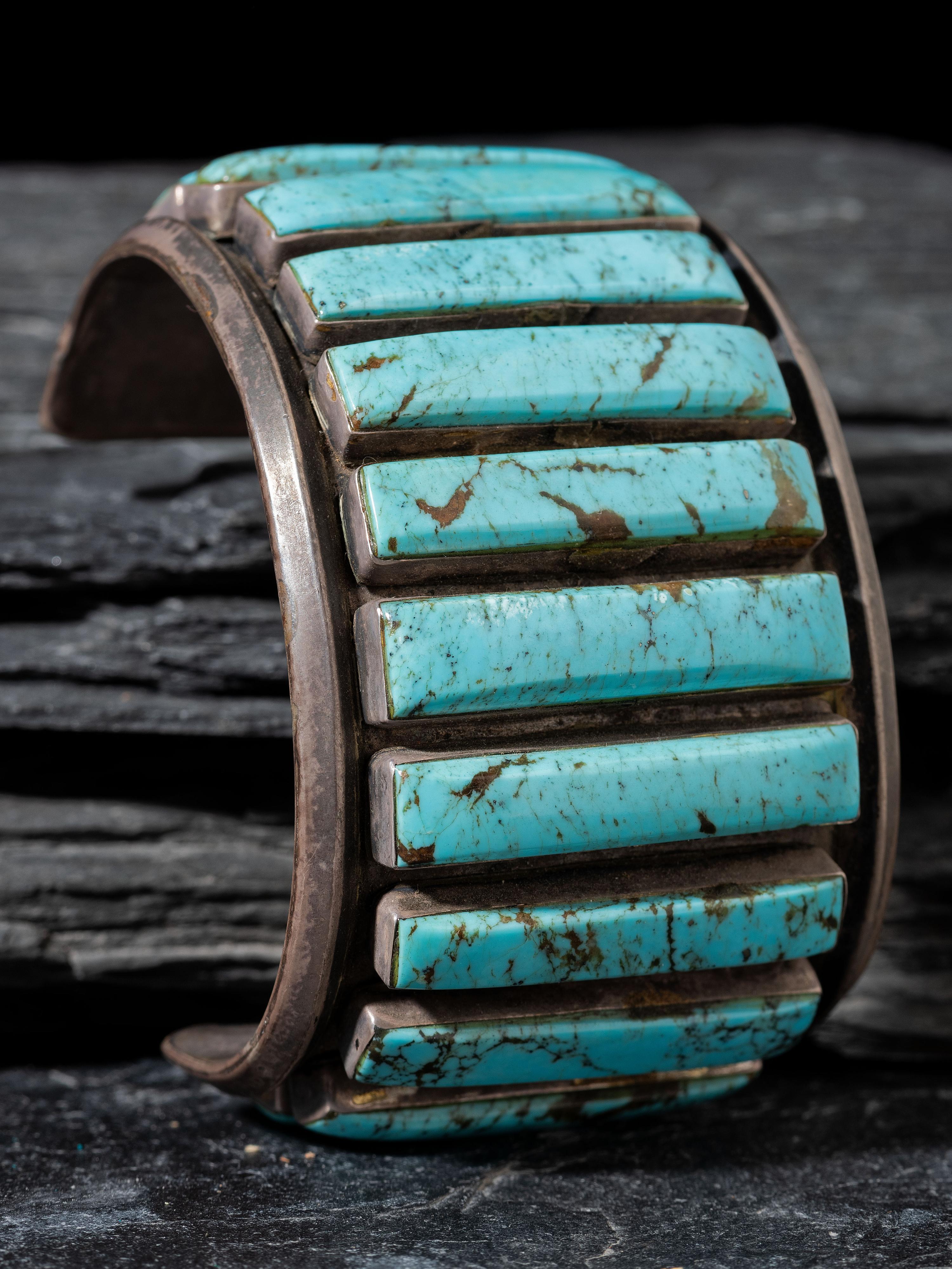 Navajo Wide Silver and Turquoise Cuff Bracelet