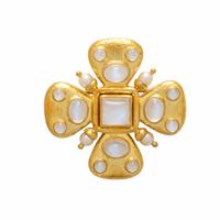Elizabeth Locke, Cultured Pearl, Moonstone, and Yellow Gold Maltese Cross Pendant Necklace