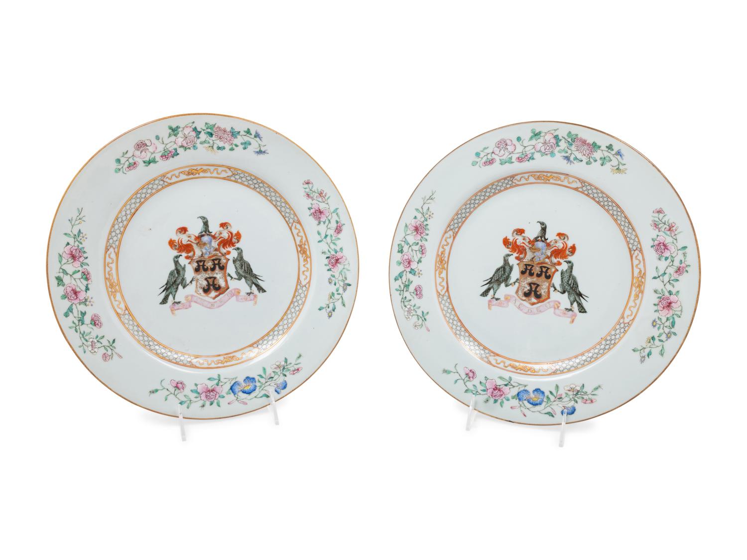A Pair of Chinese Export Porcelain Armorial Chargers Bearing the Arms of Rose