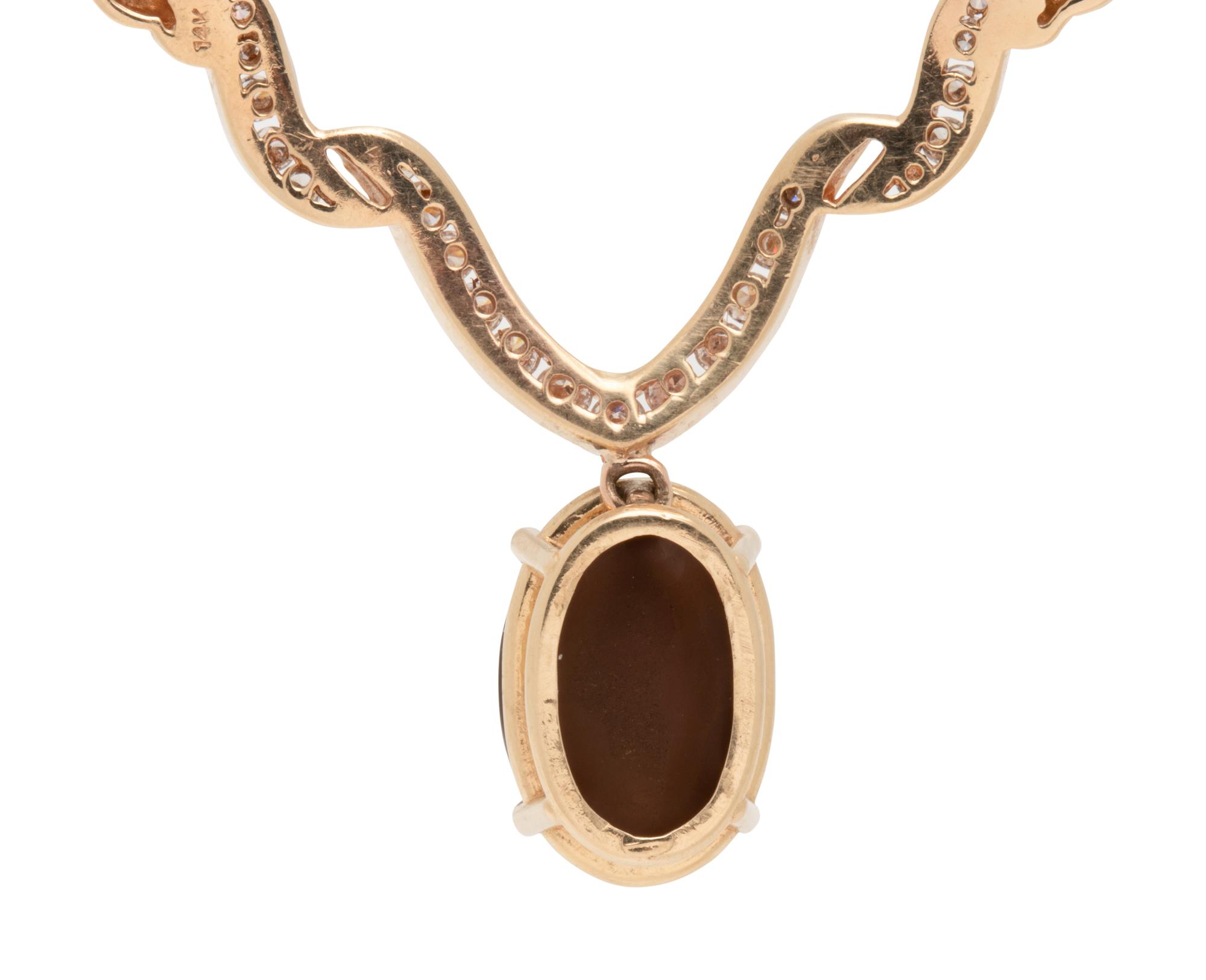 YELLOW GOLD, OPAL AND DIAMOND NECKLACE